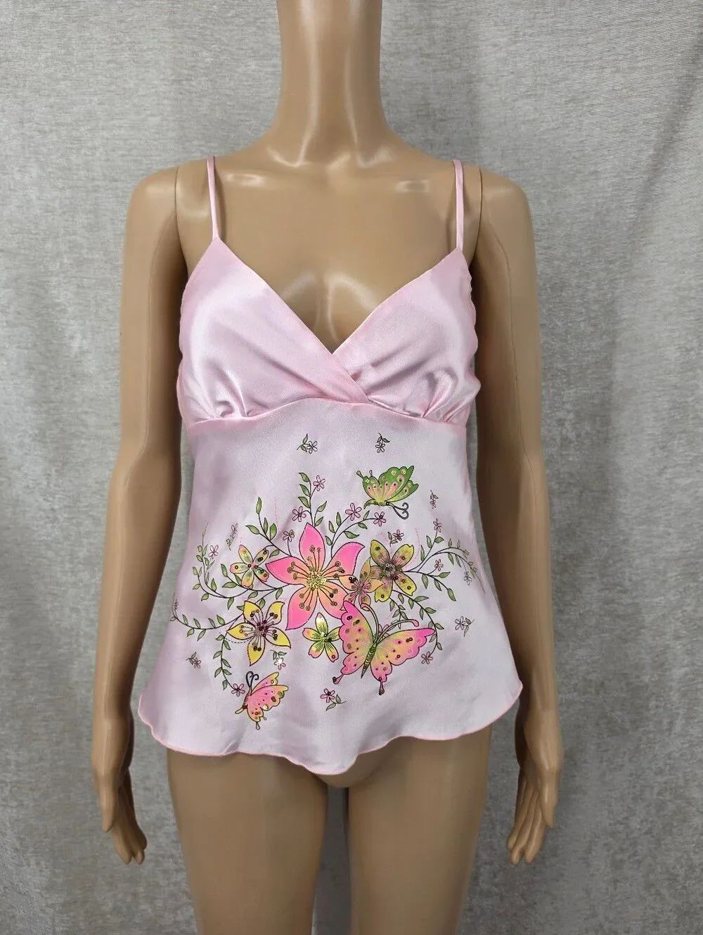 Lipstick Y2K Baby Pink Neon Floral Butterfly Satin Cami Top Fariycore Iconic